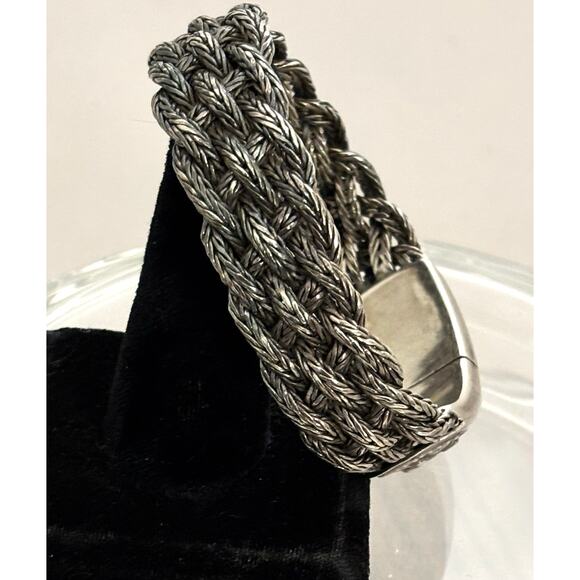 Vintage Sterling Silver Floral Clasp Braided 8” Bracelet 60g - Picture 5 of 7